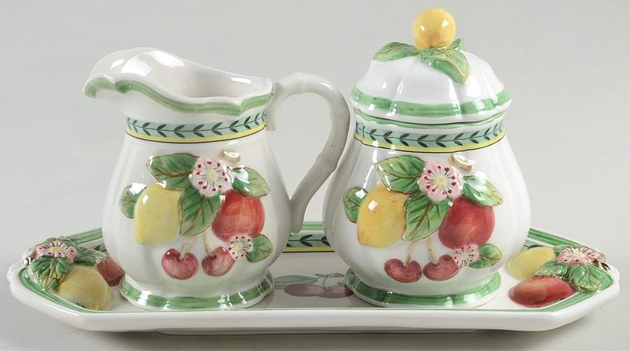 French Garden Fleurence Creamer & Sugar with Lid & Tray Set by Villeroy & Boch-1