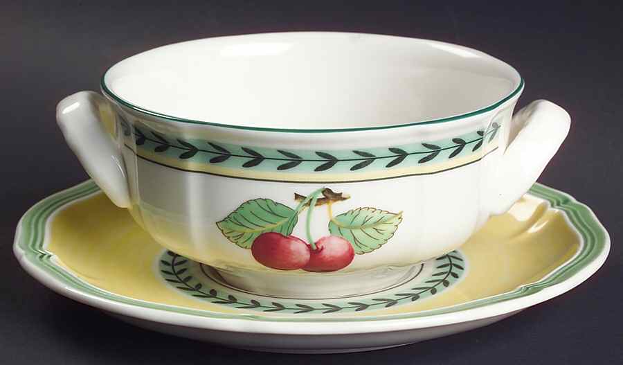 French Garden Fleurence Flat Cream Soup Bowl & Breakfast Saucer Set by Villeroy & Boch-1