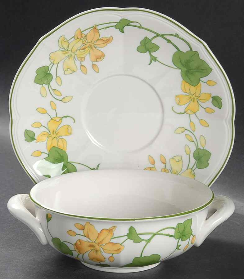 Geranium (Ribbed Rim) Flat Cream Soup Bowl & Saucer Set by Villeroy & Boch-1