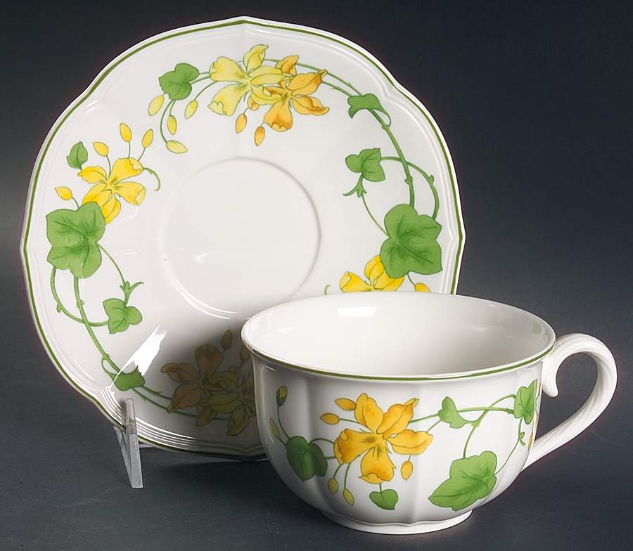 Geranium (Ribbed Rim) Oversized Cup & Saucer Set by Villeroy & Boch-1