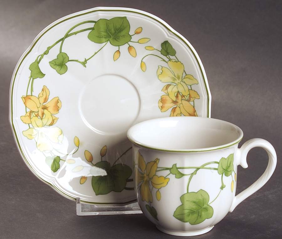 Geranium (Ribbed Rim) Flat Cup & Saucer Set by Villeroy & Boch-1