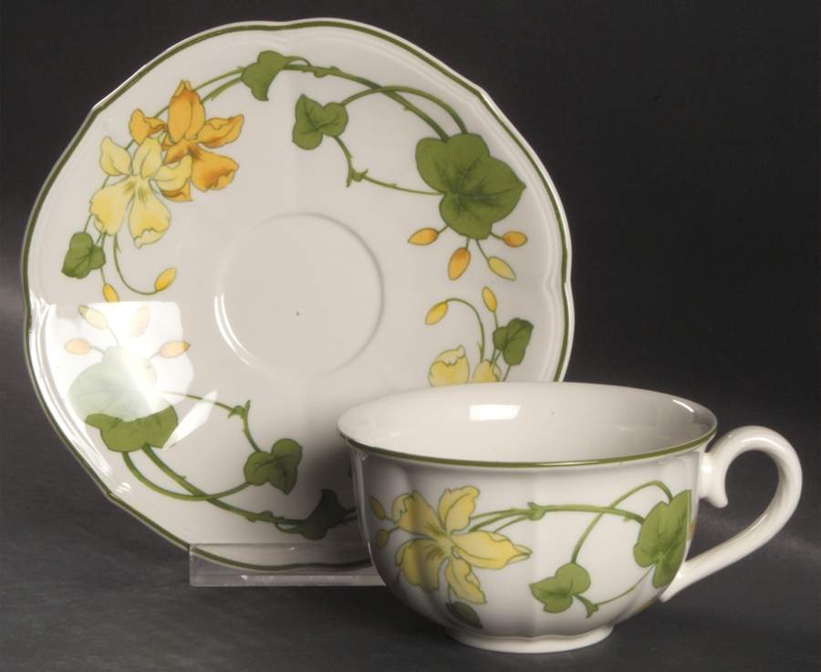 Geranium (Ribbed Rim) Flat Cup & Saucer Set by Villeroy & Boch-1