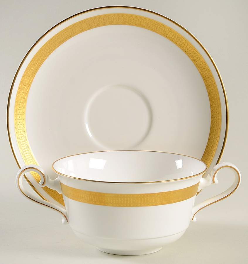 Gold Brocade Flat Cream Soup Bowl & Saucer Set by Villeroy & Boch-1