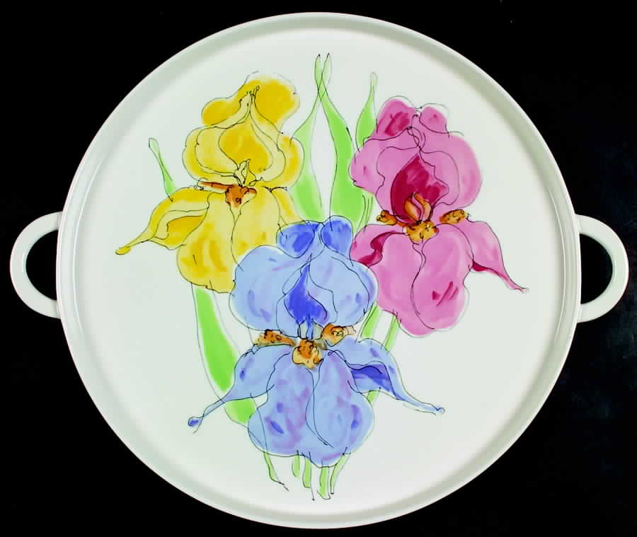 Iris Yellow Pink Blue Handled Cake Plate by Villeroy & Boch-1