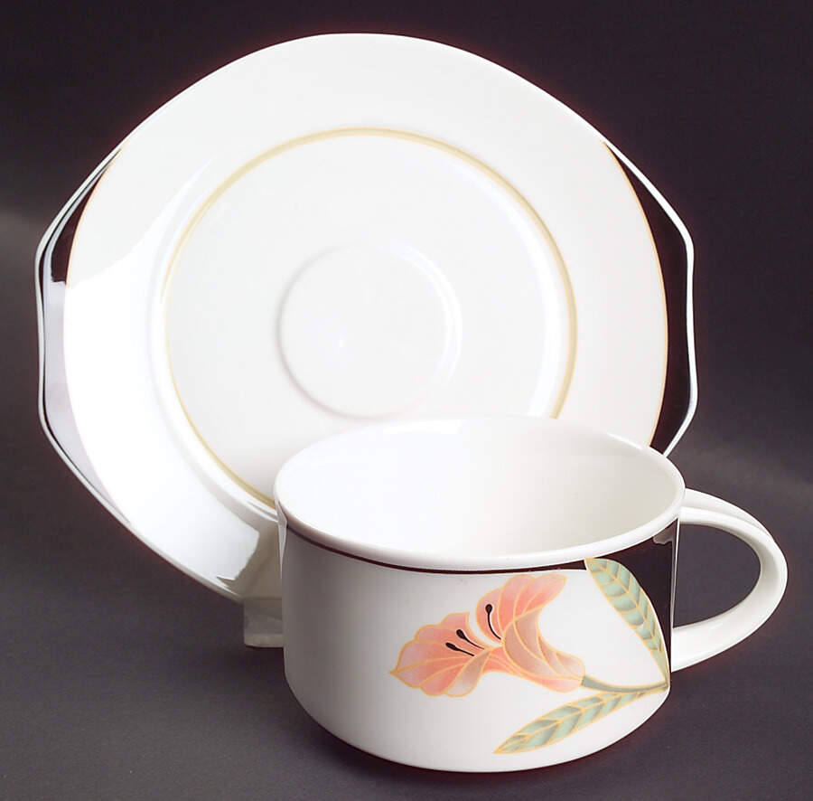 Iris Peach and Black Flat Cup & Saucer Set by Villeroy & Boch-1