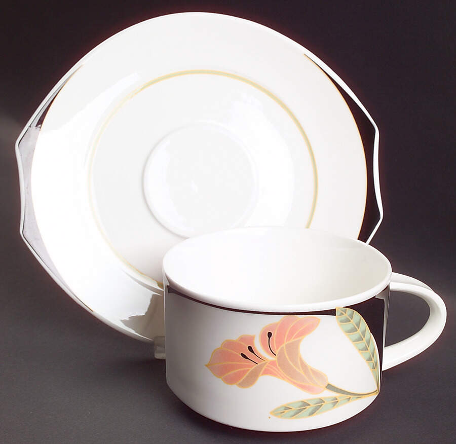 Iris Peach and Black Breakfast Cup & Saucer Set by Villeroy & Boch-1