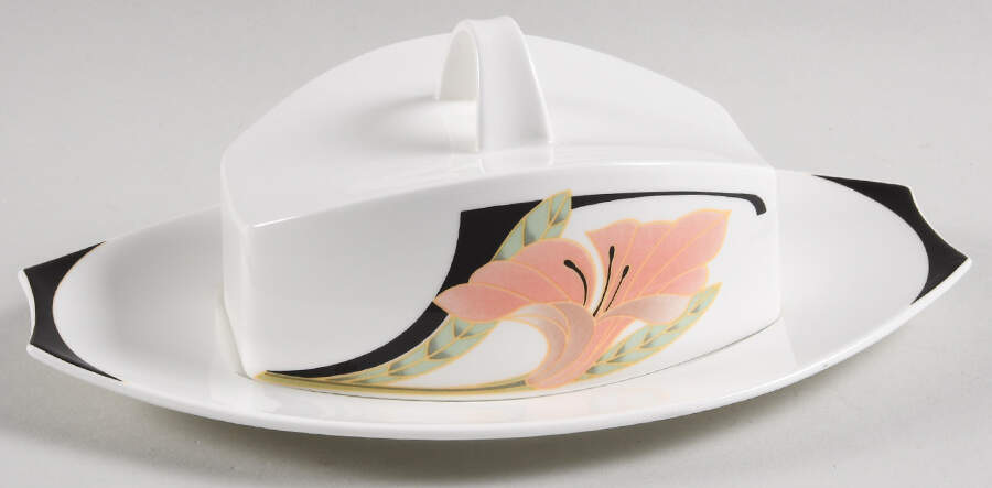 Iris Peach and Black 1/4 Lb Covered Butter by Villeroy & Boch-1