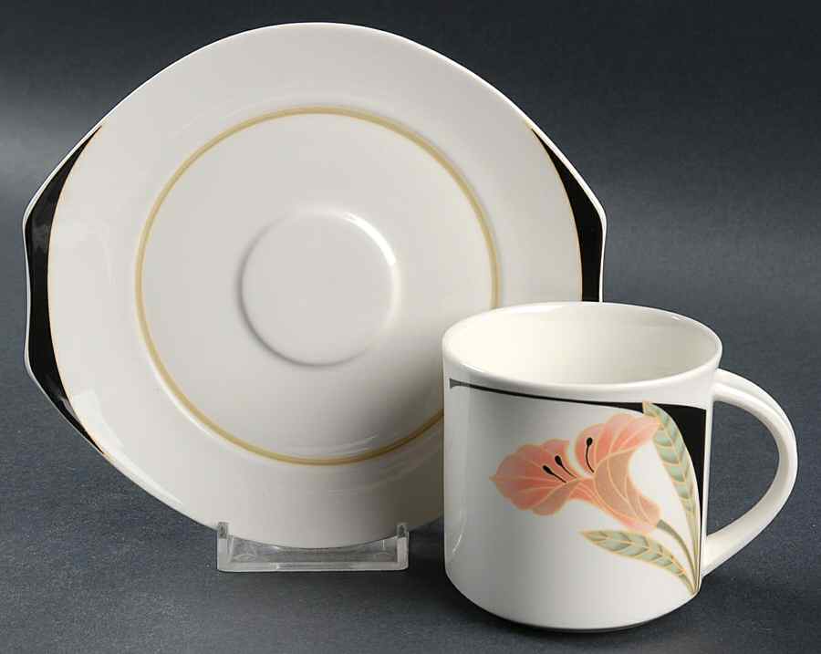 Iris Peach and Black Flat Cup & Saucer Set by Villeroy & Boch-1
