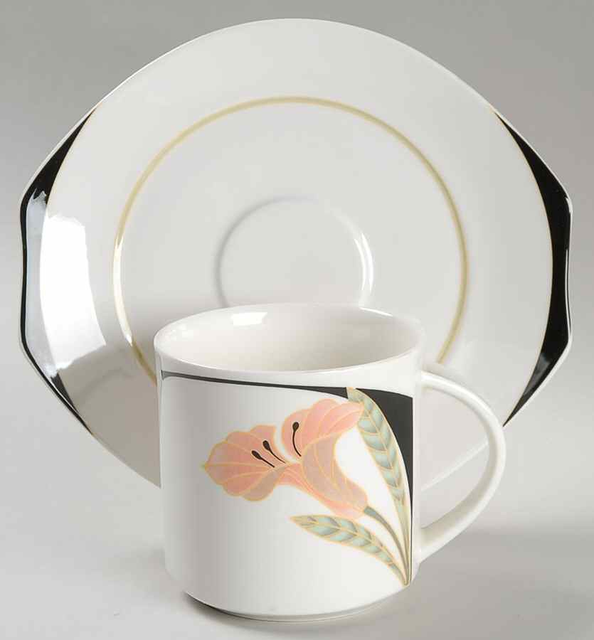 Iris Peach and Black Flat Demitasse Cup & Saucer Set by Villeroy & Boch-1