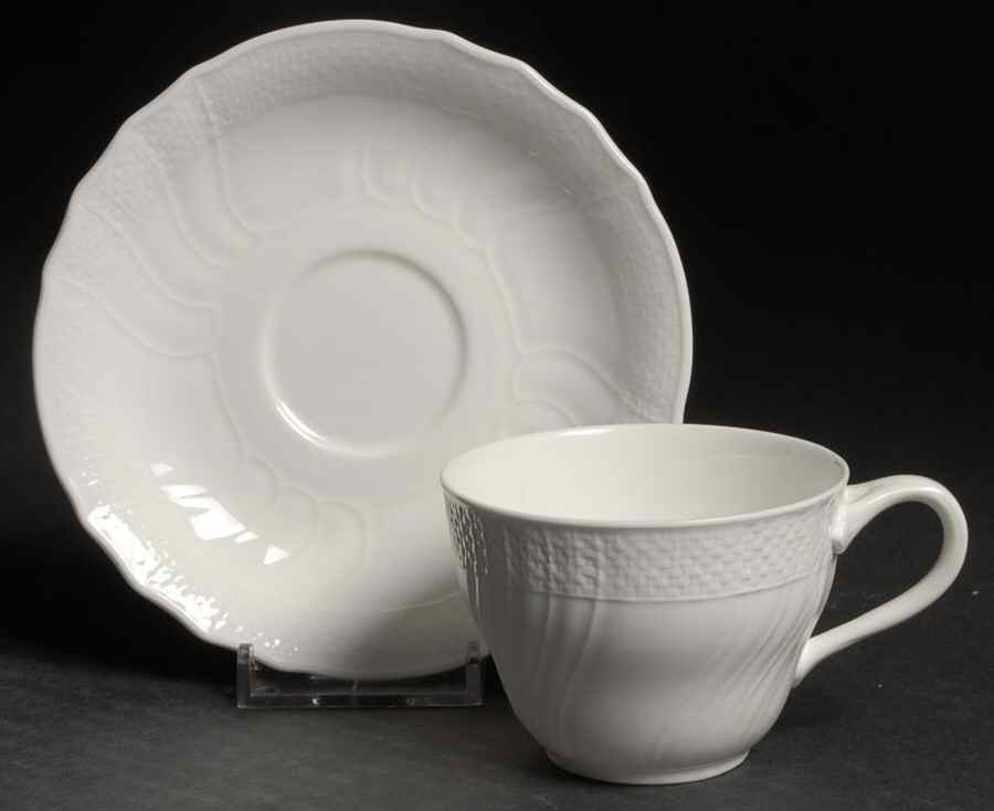 Louisenburg White Flat Cup & Saucer Set by Villeroy & Boch-1