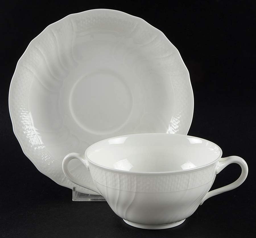 Louisenburg White Flat Cream Soup Bowl & Saucer Set by Villeroy & Boch-1