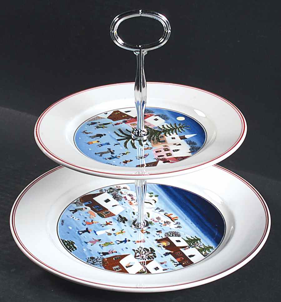 Naif Christmas 6 5/8"-10"  2 Tiered Serving Tray (Dp, Sp) HC by Villeroy & Boch-1