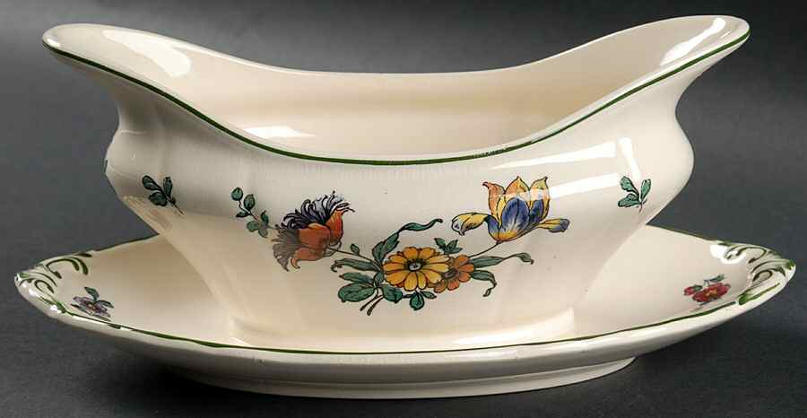 Old Abbey Sprays Gravy Boat with Attached Underplate by Villeroy & Boch-1