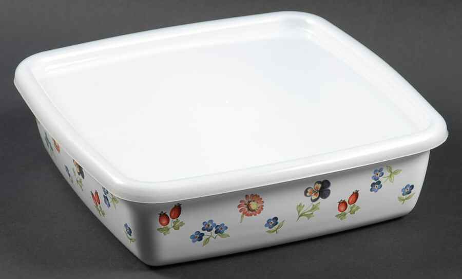 Petite Fleur 8" Metal Square Baker W/Plastic Lid by Villeroy & Boch-1
