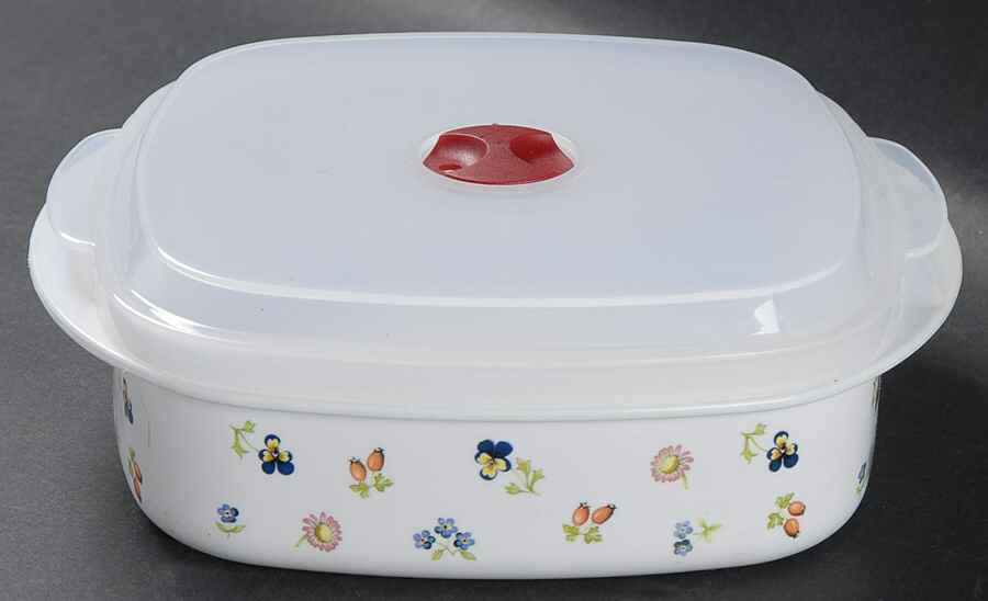 Petite Fleur 28 Oz Square Plastic Microwave Bowl w/Vent Lid by Villeroy & Boch-1