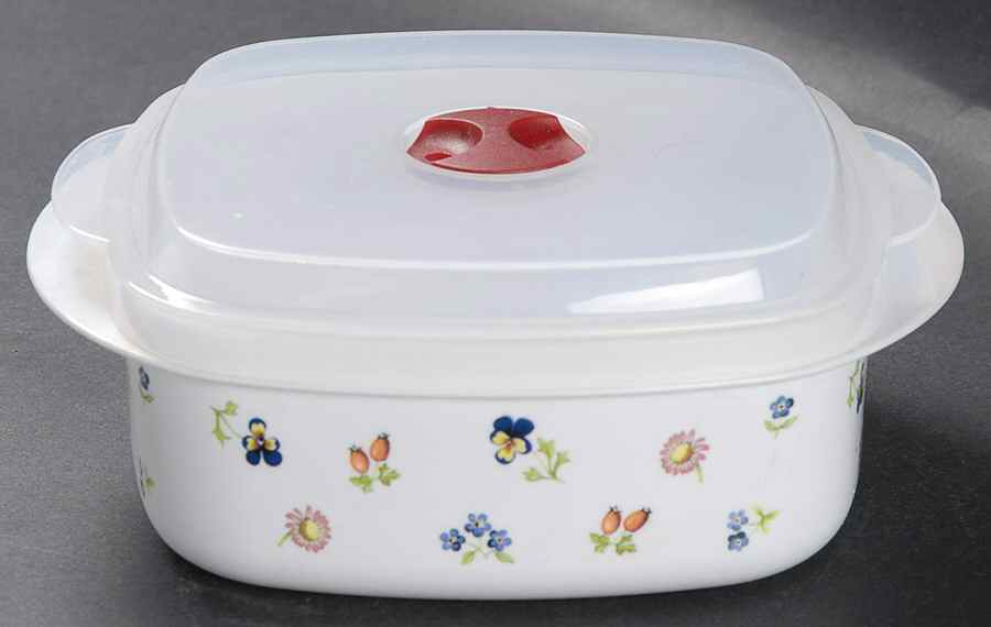 Petite Fleur 16 Oz Square Plastic Microwave Bowl w/Vent Lid by Villeroy & Boch-1