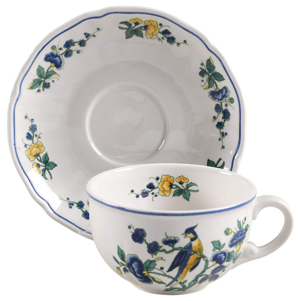 Phoenix Blau (No Paneled Rim) Flat Cup & Saucer Set by Villeroy & Boch-1
