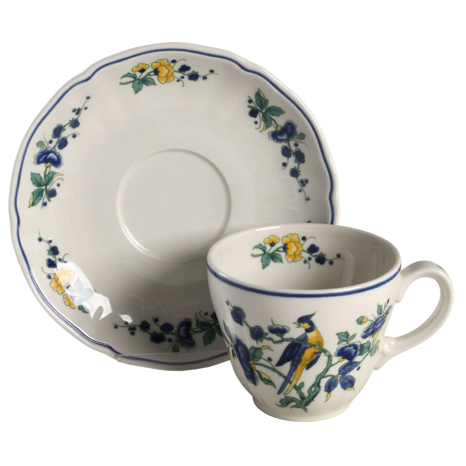 Phoenix Blau (No Paneled Rim) Flat Cup & Saucer Set by Villeroy & Boch-1