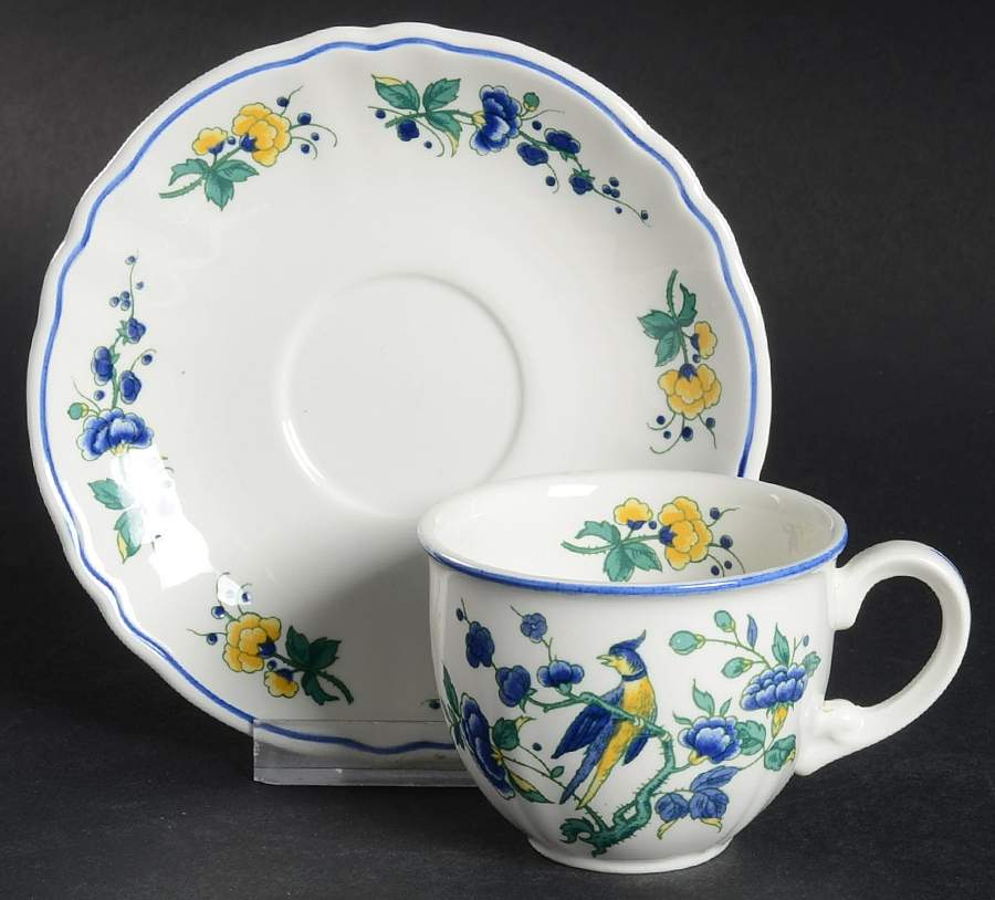 Phoenix Blau (No Paneled Rim) Flat Demitasse Cup & Saucer Set by Villeroy & Boch-1