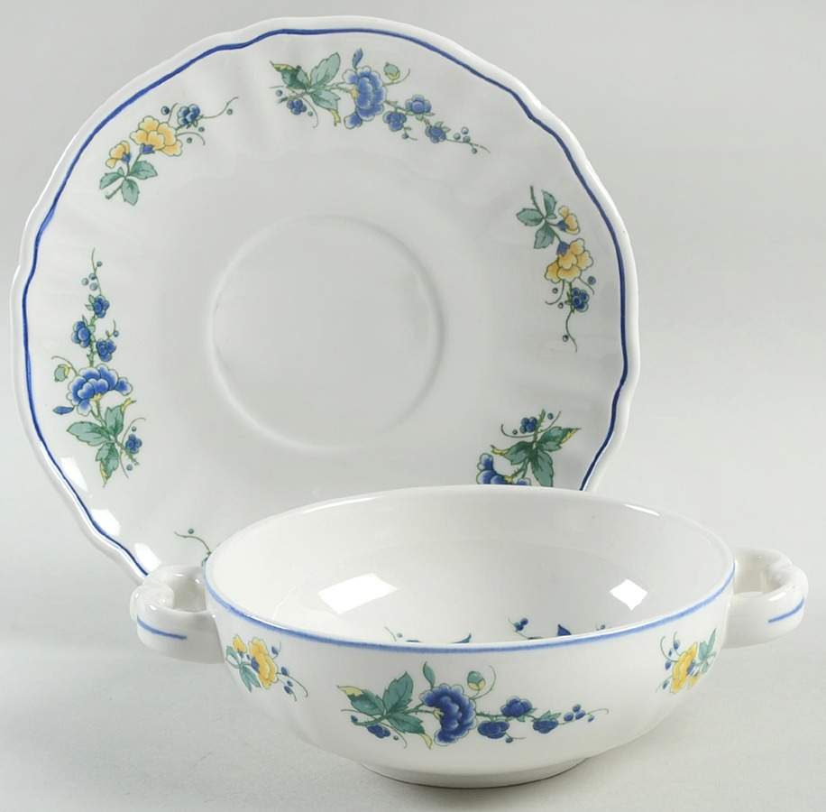 Phoenix Blau (No Paneled Rim) Flat Cream Soup & Saucer Set by Villeroy & Boch-1