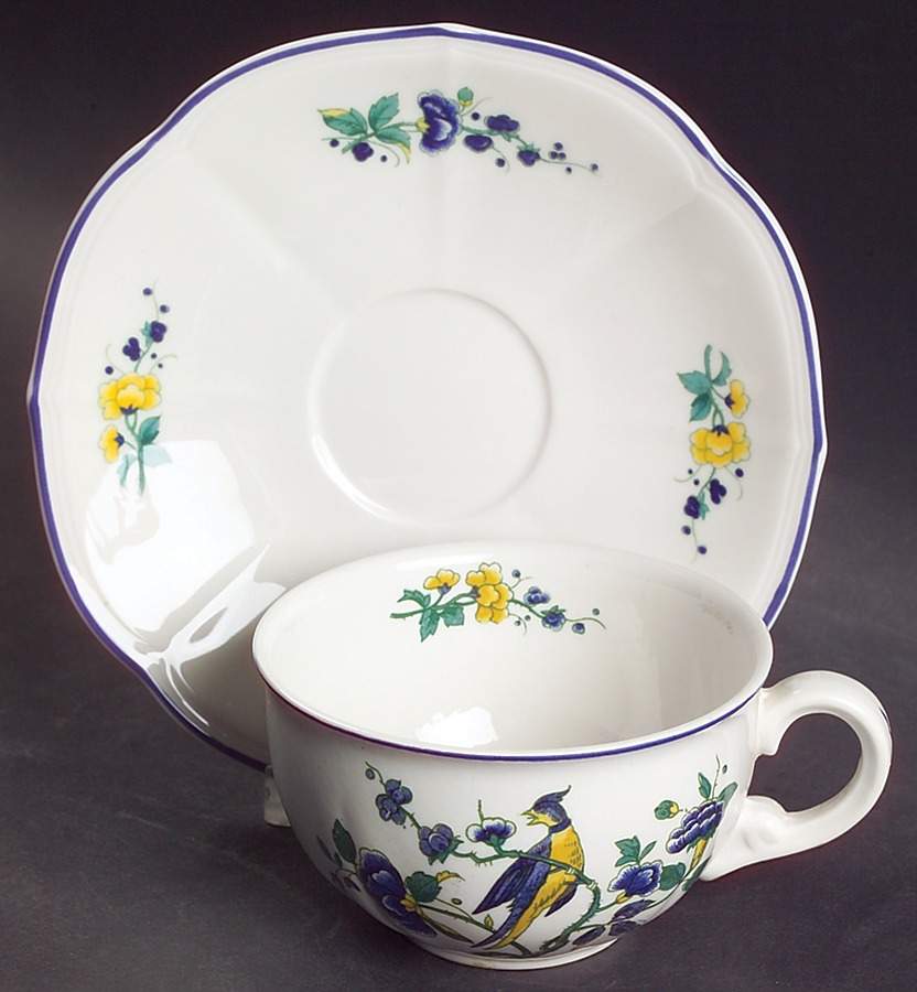 Phoenix Blau (Paneled Rim) Flat Cup & Saucer Set by Villeroy & Boch-1