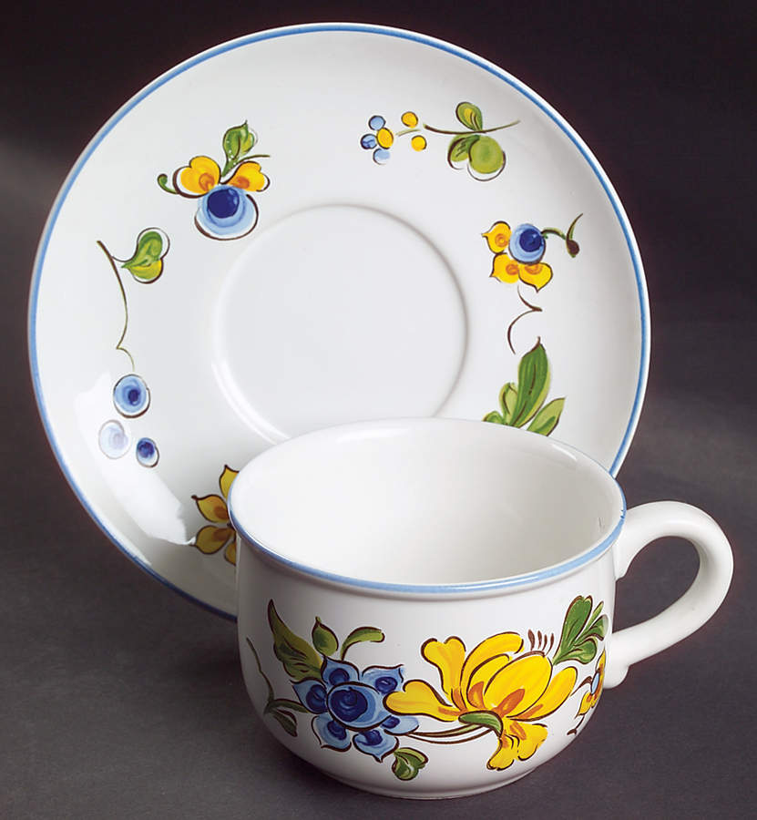 Provence (Blue & Yellow Flowers) Flat Cup & Saucer Set by Villeroy & Boch-1