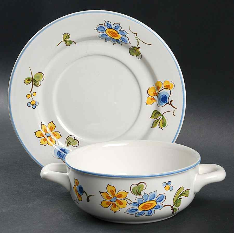 Provence (Blue & Yellow Flowers) Flat Cream Soup Bowl & Saucer Set by Villeroy & Boch-1