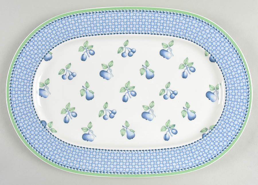 Provence (Blue Weave, Green Trim) 13" Oval Serving Platter by Villeroy & Boch-1