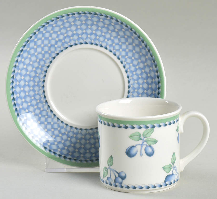 Provence (Blue Weave, Green Trim) Flat Demitasse Cup & Saucer Set by Villeroy & Boch-1