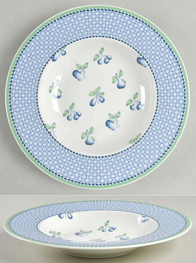 Provence (Blue Weave, Green Trim) Large Rim Soup Bowl by Villeroy & Boch-1
