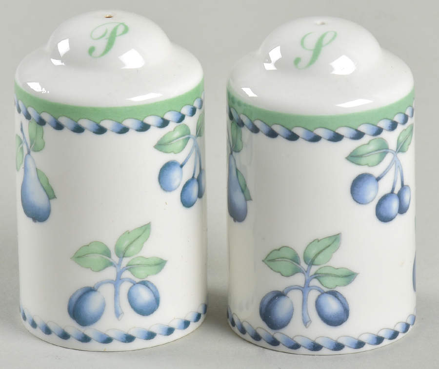 Provence (Blue Weave, Green Trim) Salt & Pepper Set by Villeroy & Boch-1