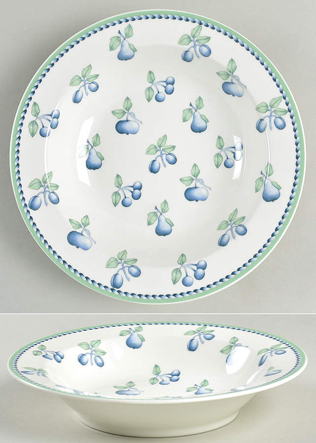 Provence (Blue Weave, Green Trim) Rim Cereal Bowl by Villeroy & Boch-1