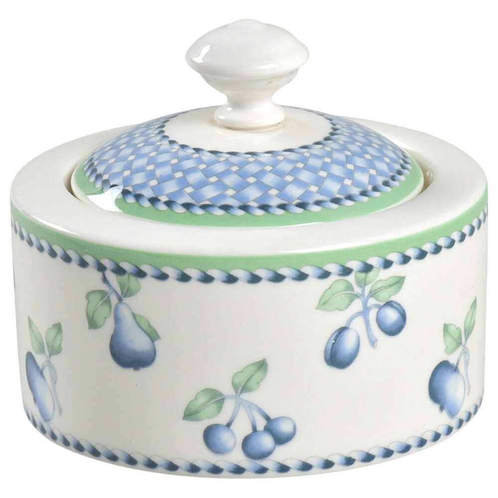 Provence (Blue Weave, Green Trim) Sugar Bowl & Lid by Villeroy & Boch-1