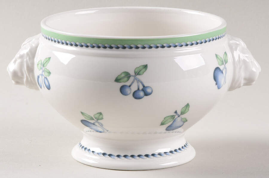 Provence (Blue Weave, Green Trim) Lion Bowl with Lion Head Handles by Villeroy & Boch-1
