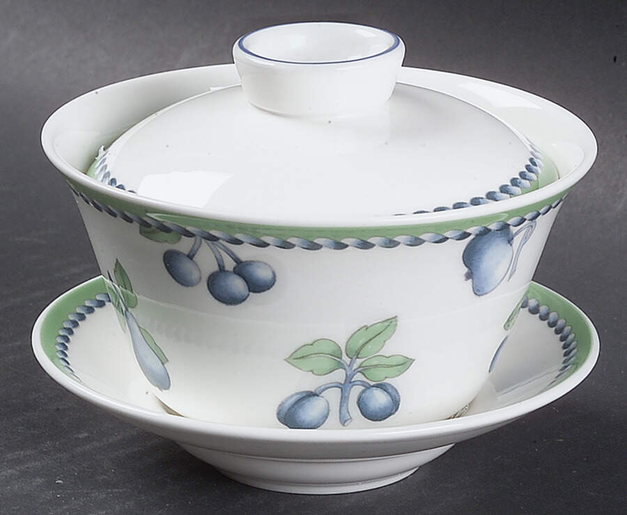 Provence (Blue Weave, Green Trim) Flat Cup & Saucer Set with Lid by Villeroy & Boch-1