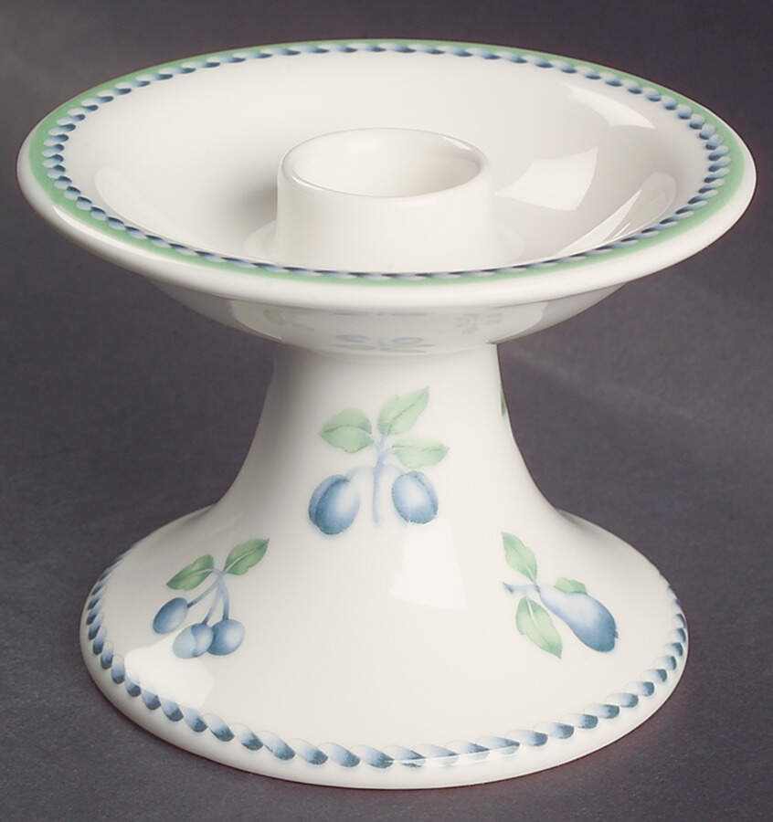 Provence (Blue Weave, Green Trim) Single Light Candlestick by Villeroy & Boch-1