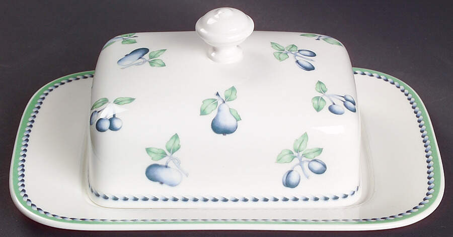 Provence (Blue Weave, Green Trim) Rectangular Covered Butter by Villeroy & Boch-1