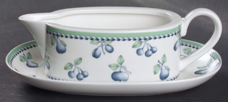 Provence (Blue Weave, Green Trim) Gravy Boat & Underplate/Relish by Villeroy & Boch-1