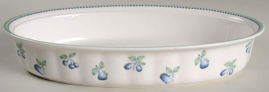 Provence (Blue Weave, Green Trim) 13" Oval Baker by Villeroy & Boch-1