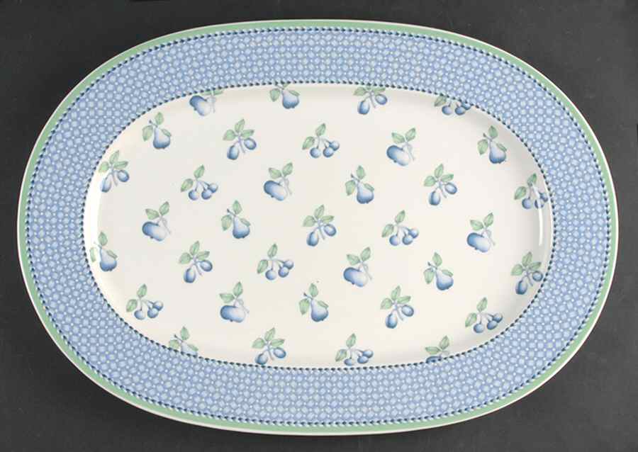 Provence (Blue Weave, Green Trim) 16" Oval Serving Platter by Villeroy & Boch-1