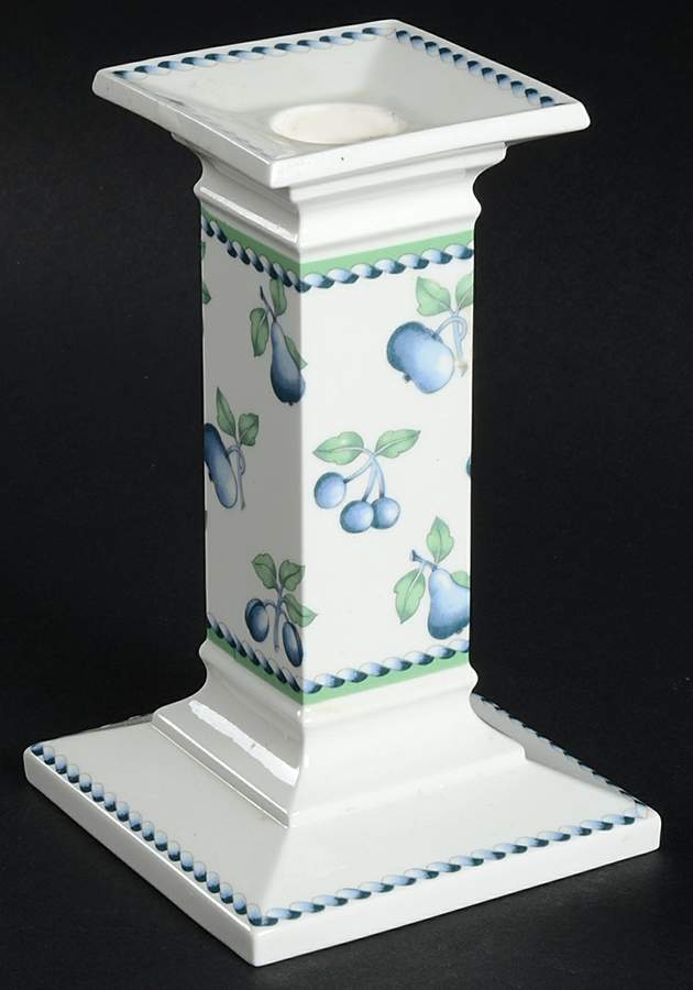 Provence (Blue Weave, Green Trim) 5" Candlestick by Villeroy & Boch-1