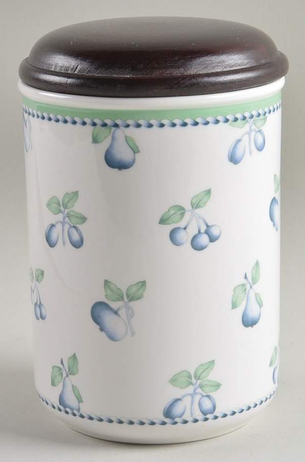 Provence (Blue Weave, Green Trim) 5" Storage Jar & Lid by Villeroy & Boch-1