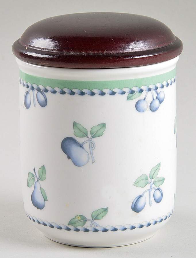 Provence (Blue Weave, Green Trim) 3" Storage Jar & Lid by Villeroy & Boch-1