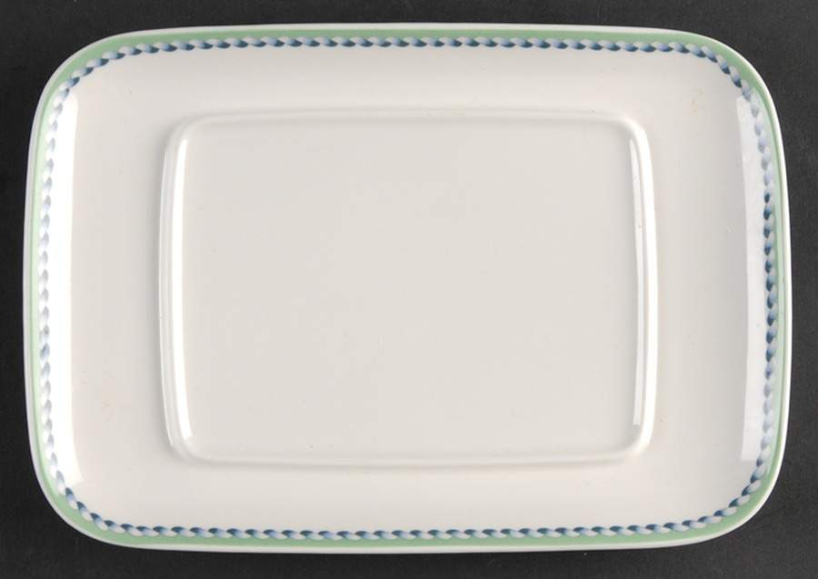 Provence (Blue Weave, Green Trim) Rectangular Butter No Lid by Villeroy & Boch-1