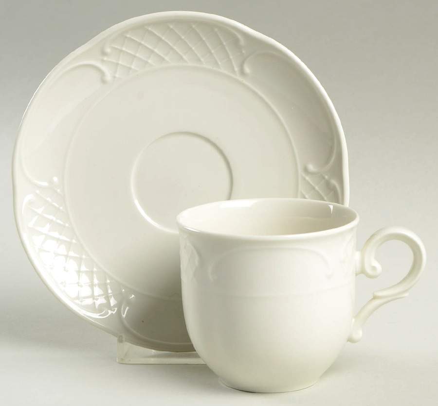 Redoute White Flat Cup & Saucer Set by Villeroy & Boch-1
