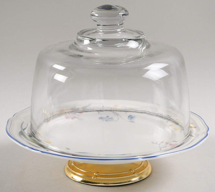 Riviera 6 1/2"-7 1/2" Footed Cheese Plate w/ Glass Dome HC by Villeroy & Boch-1