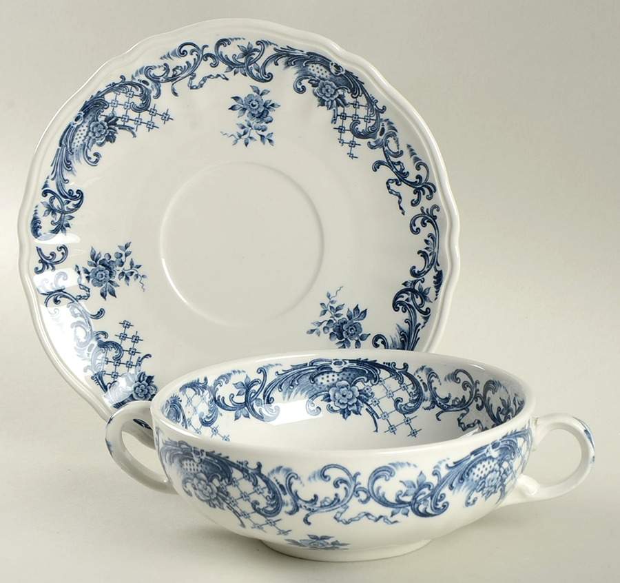 Valeria Blue Flat Cream Soup Bowl & Saucer Set by Villeroy & Boch-1