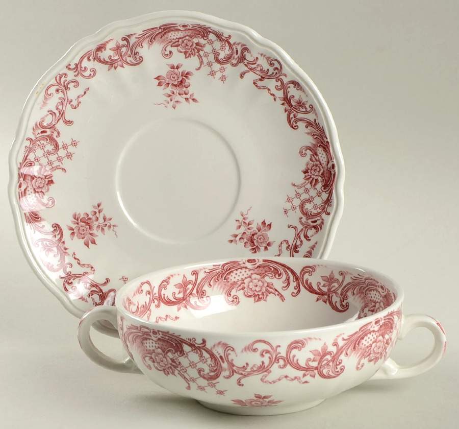 Valeria Red Footed Cream Soup Bowl & Saucer Set by Villeroy & Boch-1