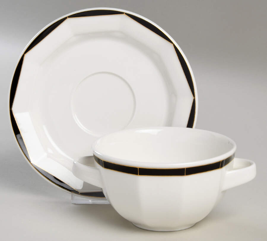 Varia Black and Gold Flat Cream Soup Bowl & Saucer Set by Villeroy & Boch-1