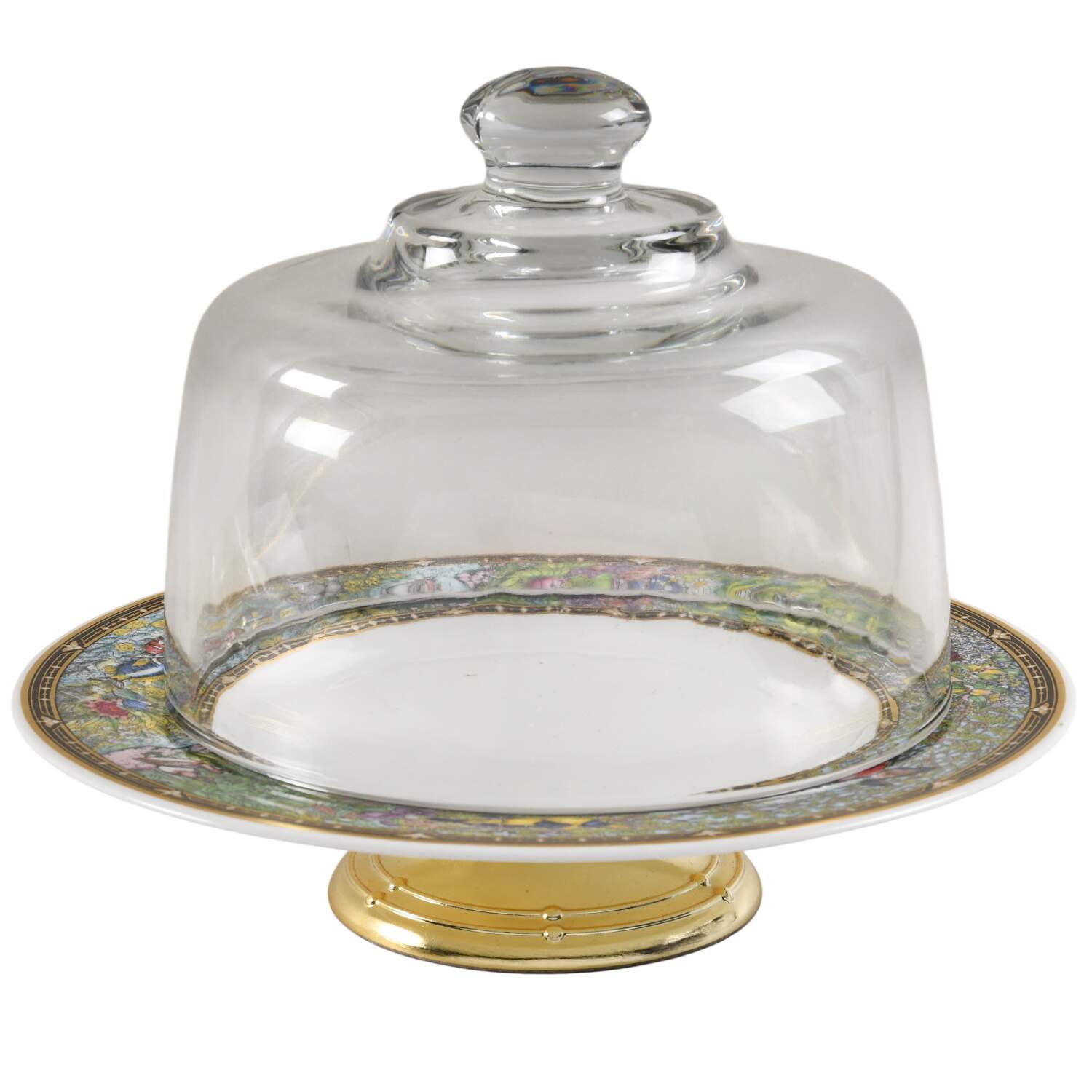 Vie Sauvage 6 1/2"-7 1/2" Footed Cheese Plate w/ Glass Dome HC by Villeroy & Boch-1